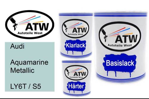 Audi, Aquamarine Metallic, LY6T / S5: 1L Lackdose + 1L Klarlack + 500ml Härter - Set, von ATW Autoteile West.